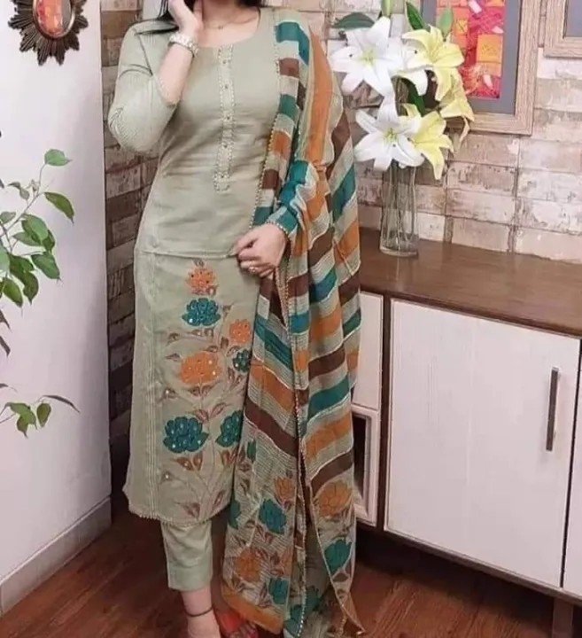 High Quality Cotton Skin Print Unstitched Salwar Kameez Three Piece for Women