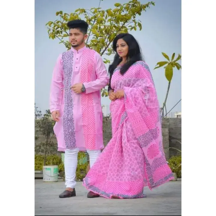 Matching Best Couple Dress – Saree & Panjabi Combo Set (Stylish & Comfortable)