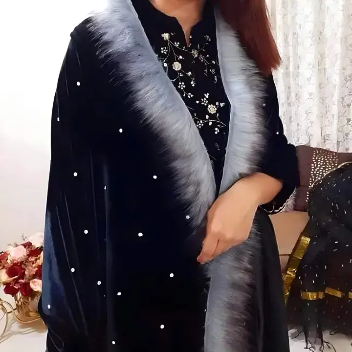 Luxury Velvet Stone Work Shawl for Women – Party & Wedding Style