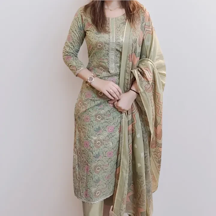 Women’s Exclusive Cotton Unstitched Three Piece – Skin Print High Quality Dress