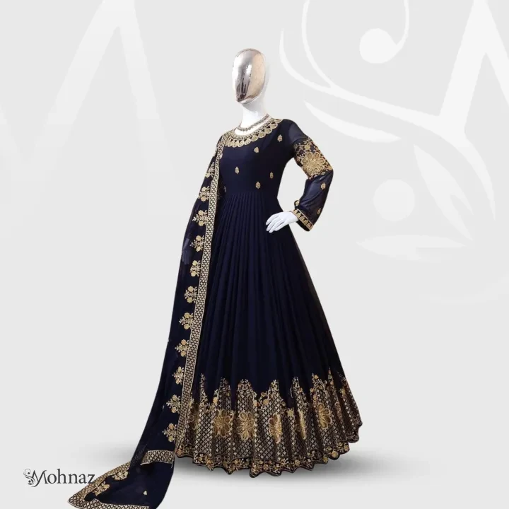 Semi-Stitched Georgette Embroidered Long Floor-Touch Anarkali Party Dress for Women – Elegant Designer Ethnic Wear