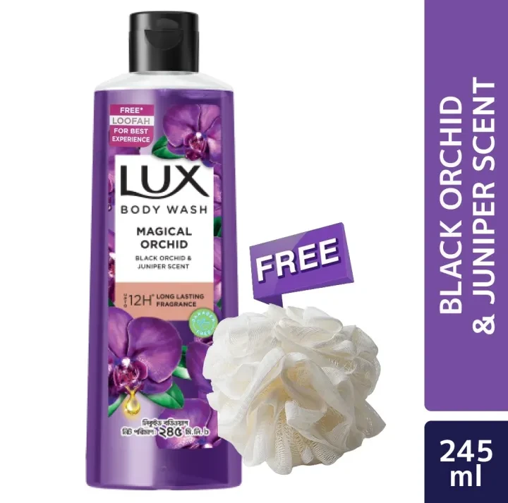 Lux Black Orchid Body Wash 245ml – Juniper Oil Infused (Free Loofah)