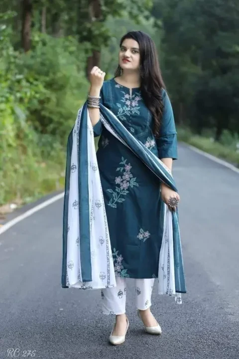 Unstitched Cotton Screen Printed Salwar Kameez (3 Piece) for Women