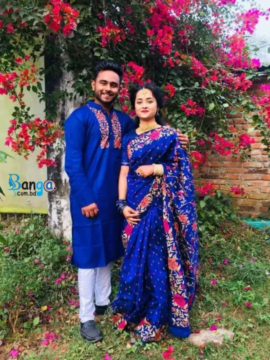 Exclusive Dupiyan Silk Saree & Cotton Panjabi Combo – Designer Couple Dress