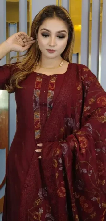 Exclusive AC Cotton Stitched Three Piece with Computer Embroidery & Sequence Work