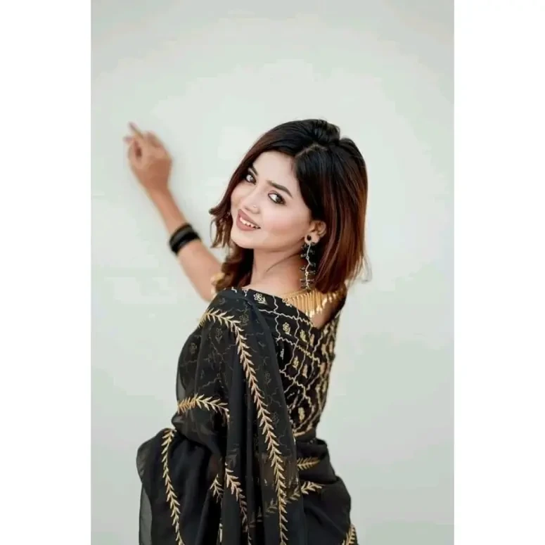 Black Georgette Embroidery Saree with Matching Blouse online in BD