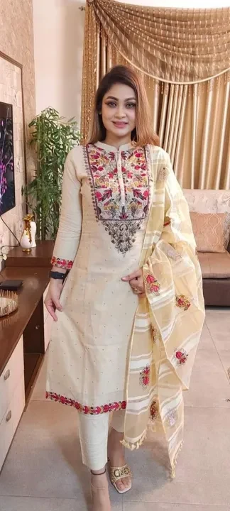 Exclusive Cotton Unstitched Skin Print Three Piece Collection for Women