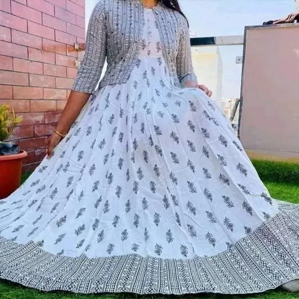 China Linen Fabric Long Kurti with Stylish Koti – Women’s Designer Gown
