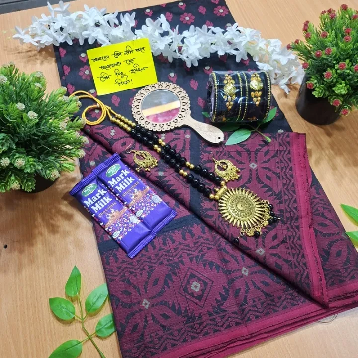 Tangail Half Silk Jamdani Saree Budget Combo Gift Set - 13Haat