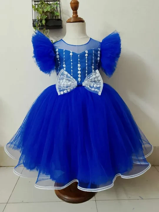Blue Fluffy Party Frock with Puff Sleeves for Baby Girls online in BD