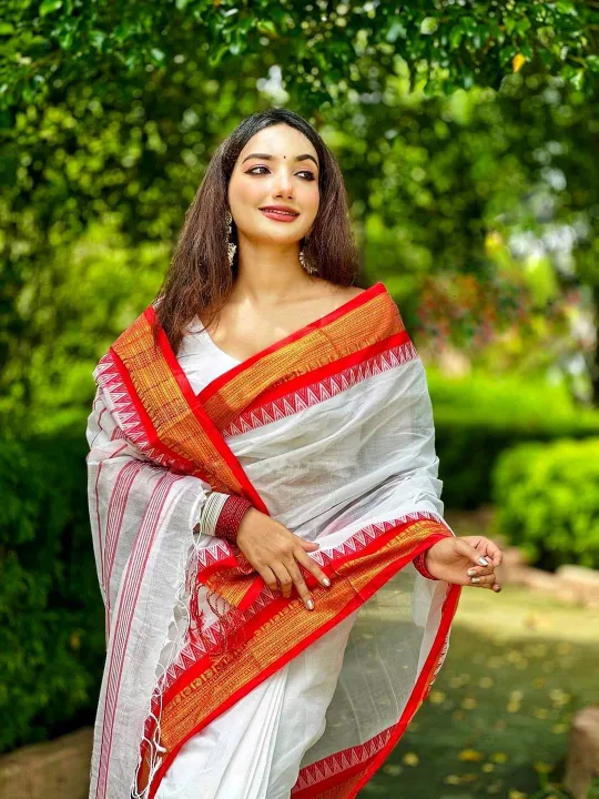 Elegant Tangail Tant Half Silk Rahi Minar Saree for Women – All Season Comfort