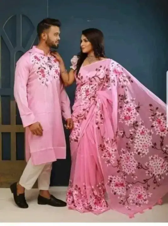 Print Couple Dress – Saree & Cotton Panjabi Combo