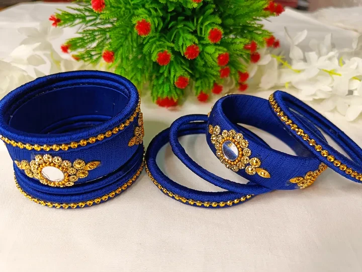 Reshmi Silk Thread Bangle Set with Mirror Work - 2