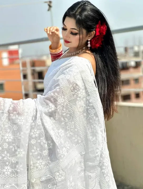 Half Silk Glitter Print Afsan Saree for Women (No Blouse Piece)