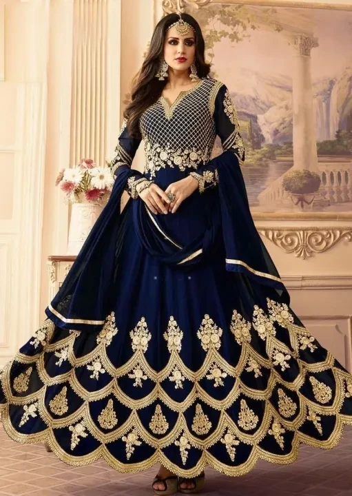 Semi-Stitched Georgette Embroidered Long Floor-Touch Anarkali Party Dress for Women – Elegant Wedding & Festive Wear
