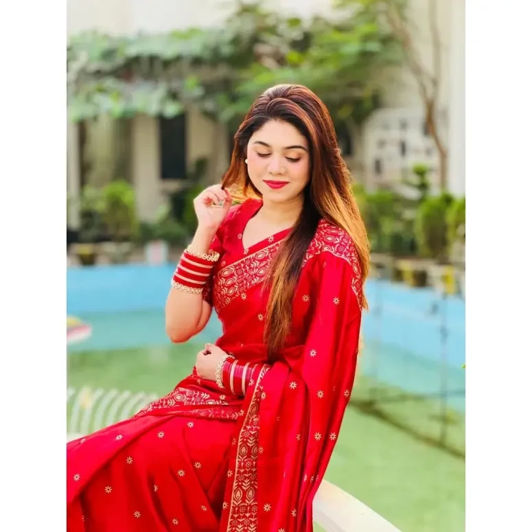 Designer Screen Print Japani Silk Saree with Blouse - Red-OneSize