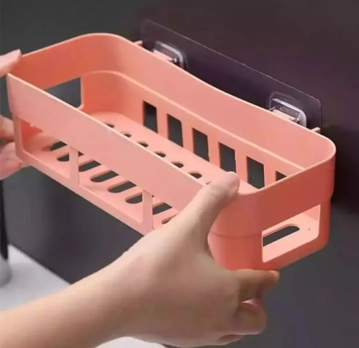 Wall Hanging Plastic Shelf for Kitchen & Bathroom – Punch-Free Storage Organizer Rack